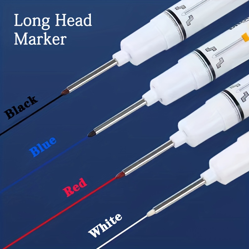 

5pcs/set Extended Nib 20mm Red Black Blue White Green Ink Long Head Markers Bathroom Woodworking Decoration Metal Plastic Wood Multi-functional Write Deep Hole Marker Pens