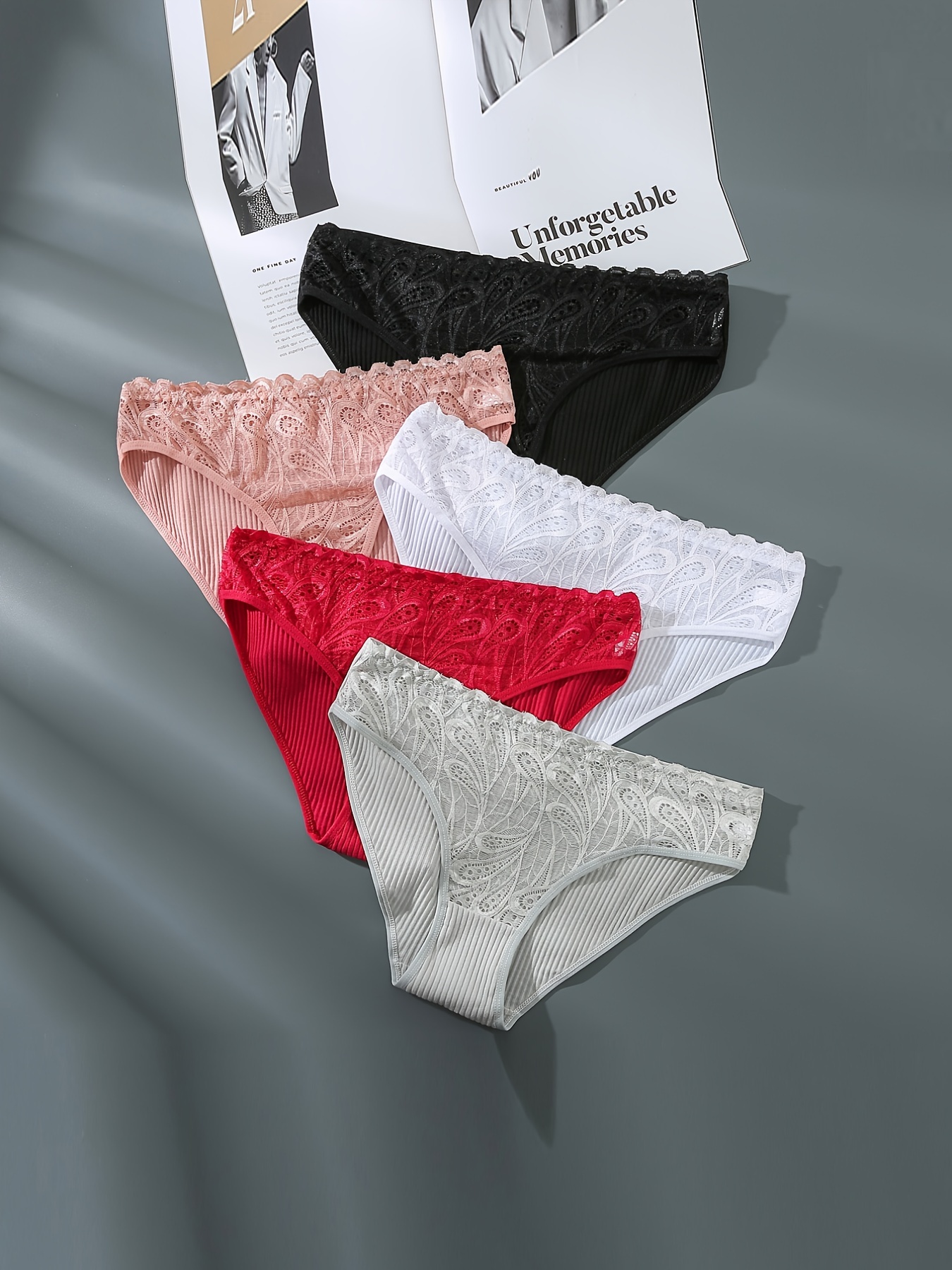 Lace Stitching Thongs Sexy Low Waist Ribbed Panties Women's - Temu