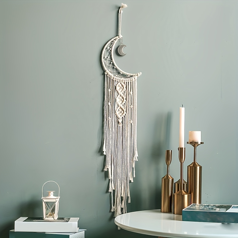 1pc Hand Woven Moon Dream Catcher - 7.87x41.33in - Home Decor - Includes Light Strings