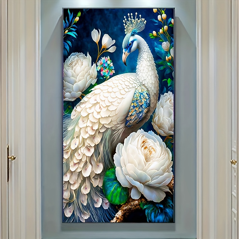 Diy 5d Large Size Master Advanced Flower White Peacock Symbol Holy