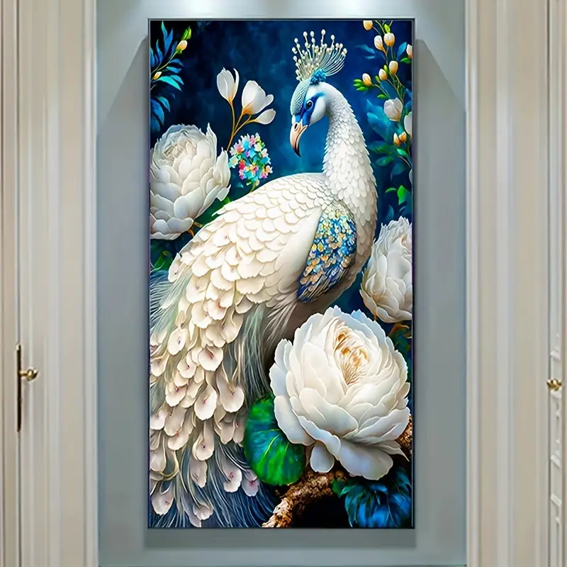 Diy 5d Large Size Master Advanced Flower White Peacock Symbol Holy Diamond  Painting Set Adult Master
