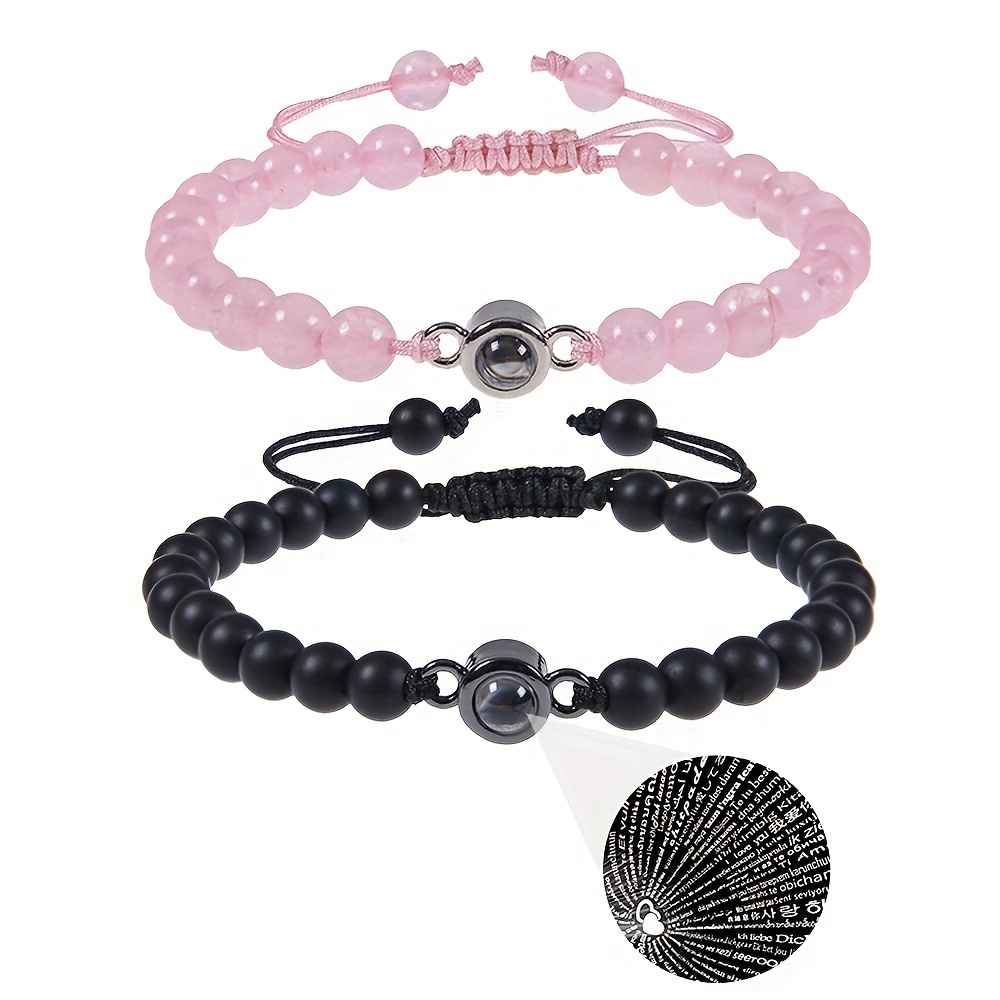 1pc pink love women's beaded bracelet, women's daily dating accessories
