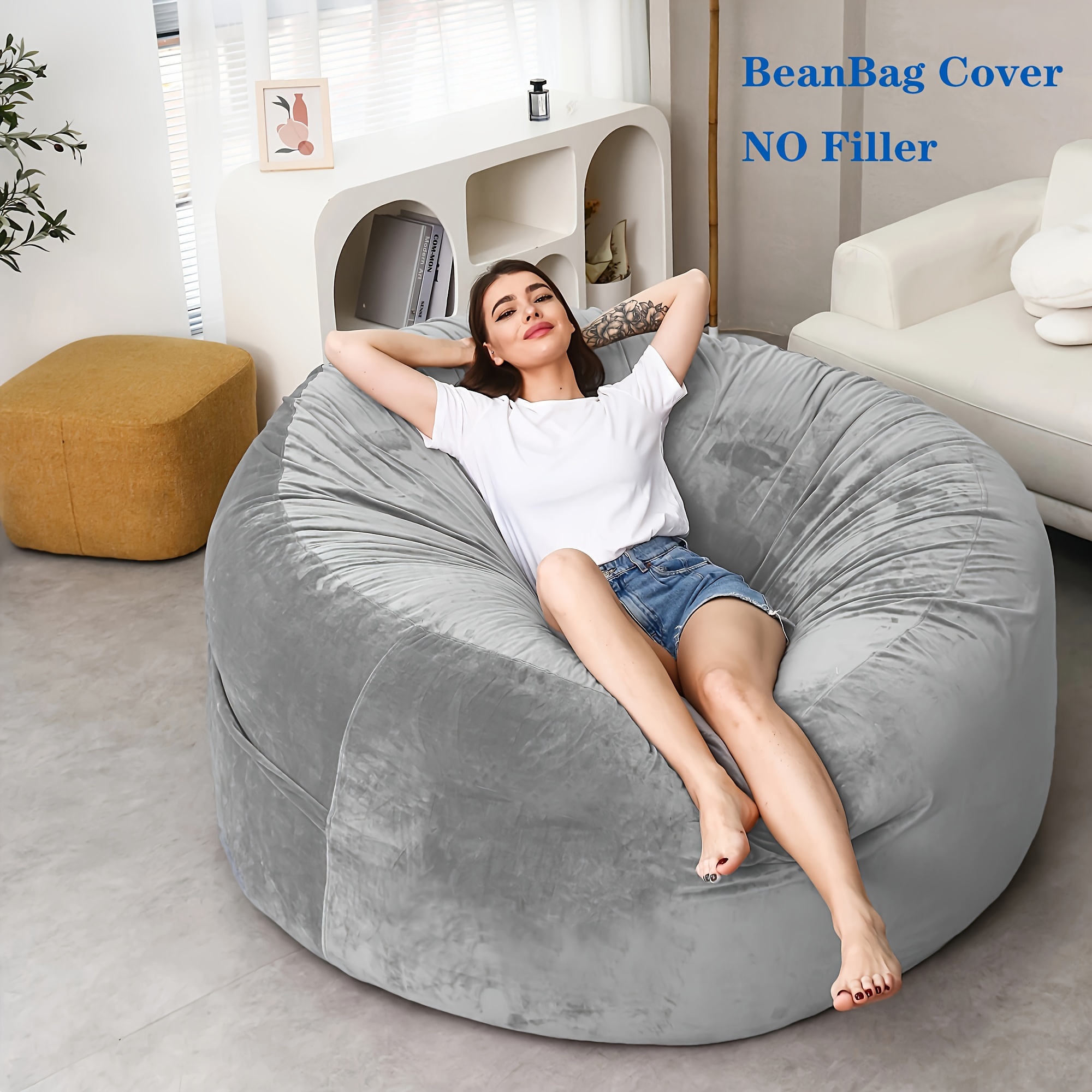 Large Small Lazy Sofas Cover Chairs Without Filler Linen Cloth Lounger Seat  Bean Bag Pouf Puff Couch Tatami Living Room Beanbags (70x80cm) : :  Home & Kitchen