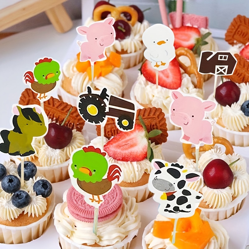 24pcs Toppers De Cupcake D'Animaux De Ferme Pour Fête À Thème, Comprenant  Des Poulets, Des Canards, Des Vaches Et Des Chevaux - Temu France