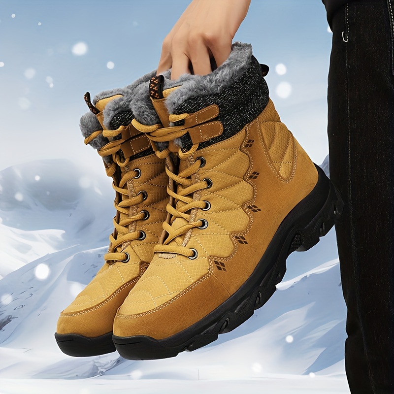 Mens Slip Resistant Snow Boots Winter Thermal Shoes Windproof Hiking Boots  With Faux Fur Lining, Check Out Today's Deals Now