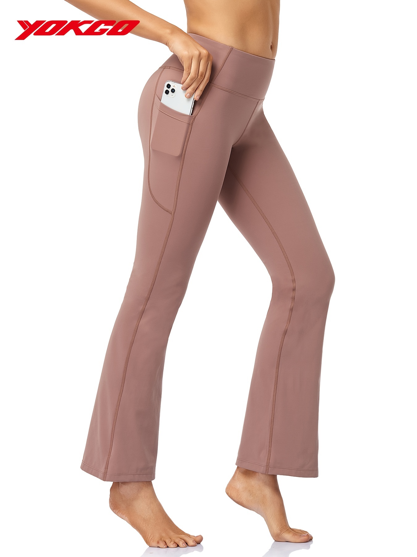 Pantalones de yoga cómodos con corte de bota para mujer con 2 bolsillos,  pantalón de vestir largo de contrabando Leggings suaves de cintura alta para