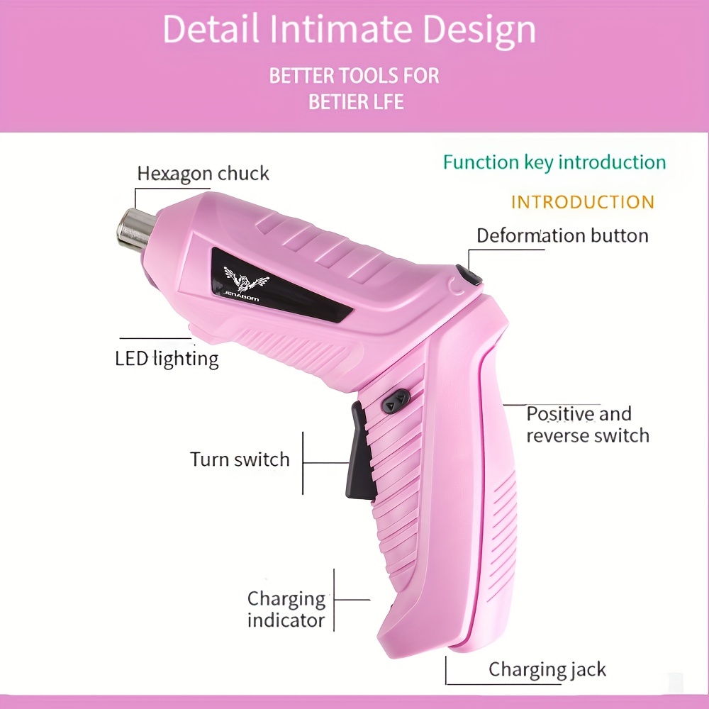 Pink Power 3.6V Cordless Drill - Electric Screwdriver - Cordless  Screwdriver - Pink Tool Set Small Drill Screw Gun Mini Battery Operated  Screwdriver