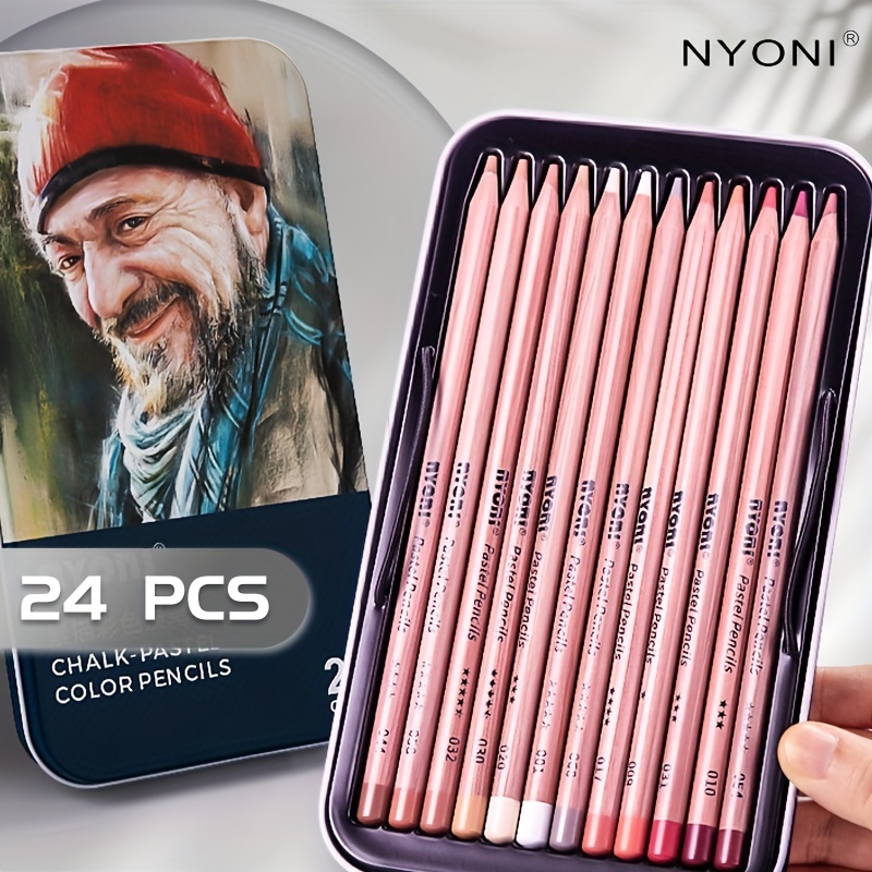 Professional Colored Charcoal Pencils Drawing Set, Skin Tone Colored Pencils,  Pastel Chalk Pencils for Sketching, Shading, Coloring, Layering & Blending,  24 Colors