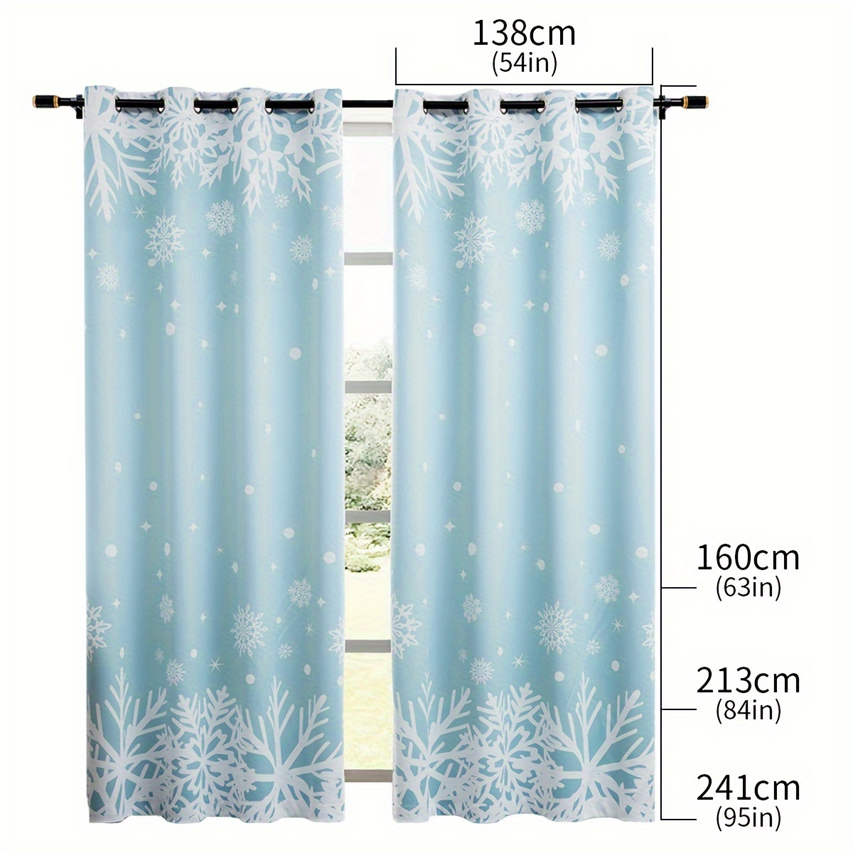 Snowflake Blackout Curtain Romantic No Hook Needed Blue - Temu