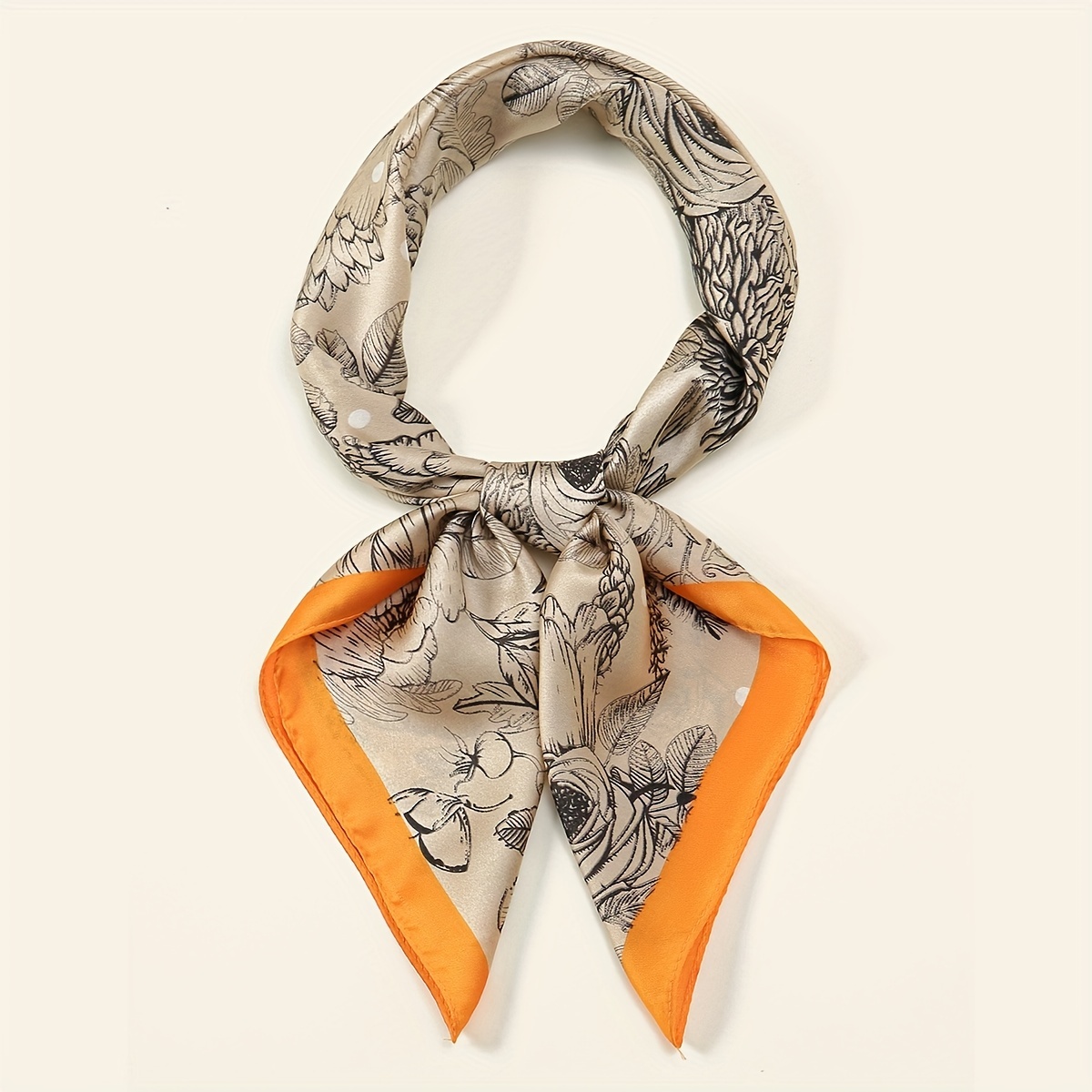 Floral Print Satin Square Scarf Bandana Neckerchief Head Wrap