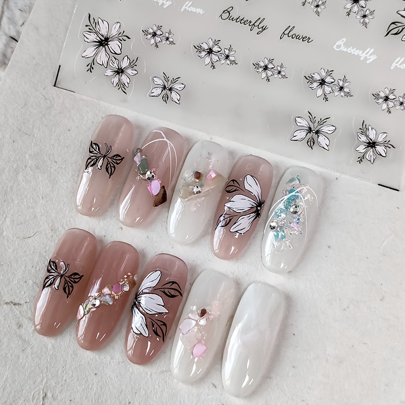 Beautiful Floral Nail Art Stickers Durable Transparent Easy - Temu ...