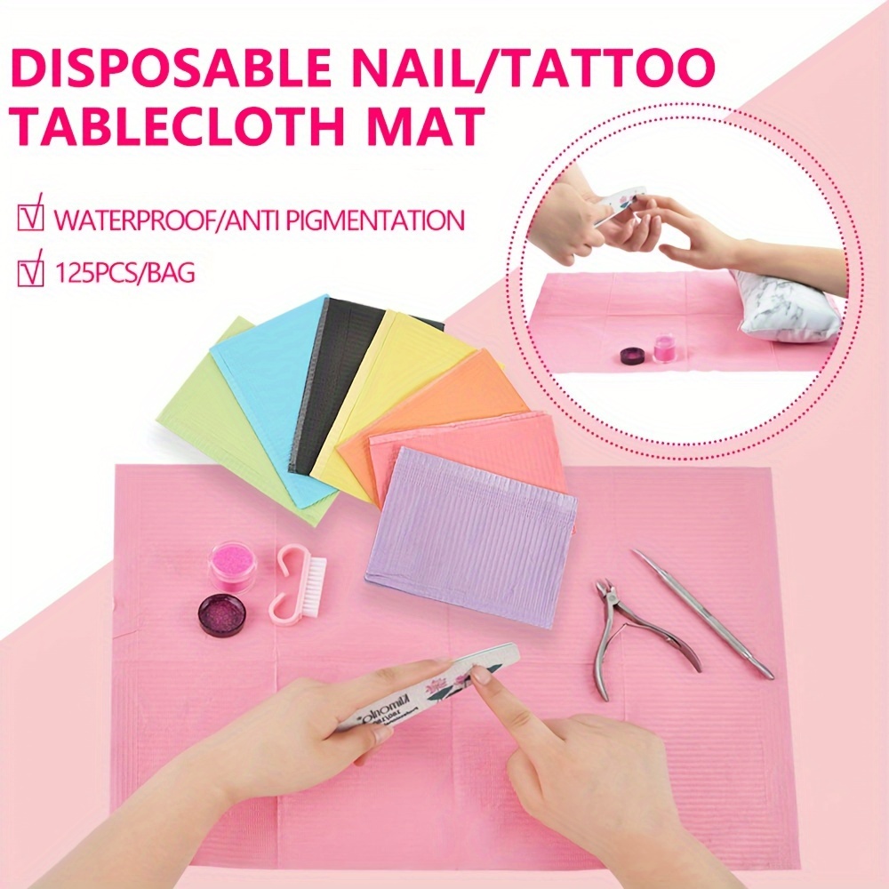 

125pcs/set Nail Tattoo Table Mat, Nail Art Table Mat, Clean Pads For Nails Care, Gel Polish Waterproof Tablecloths, Manicure Tool Accessories