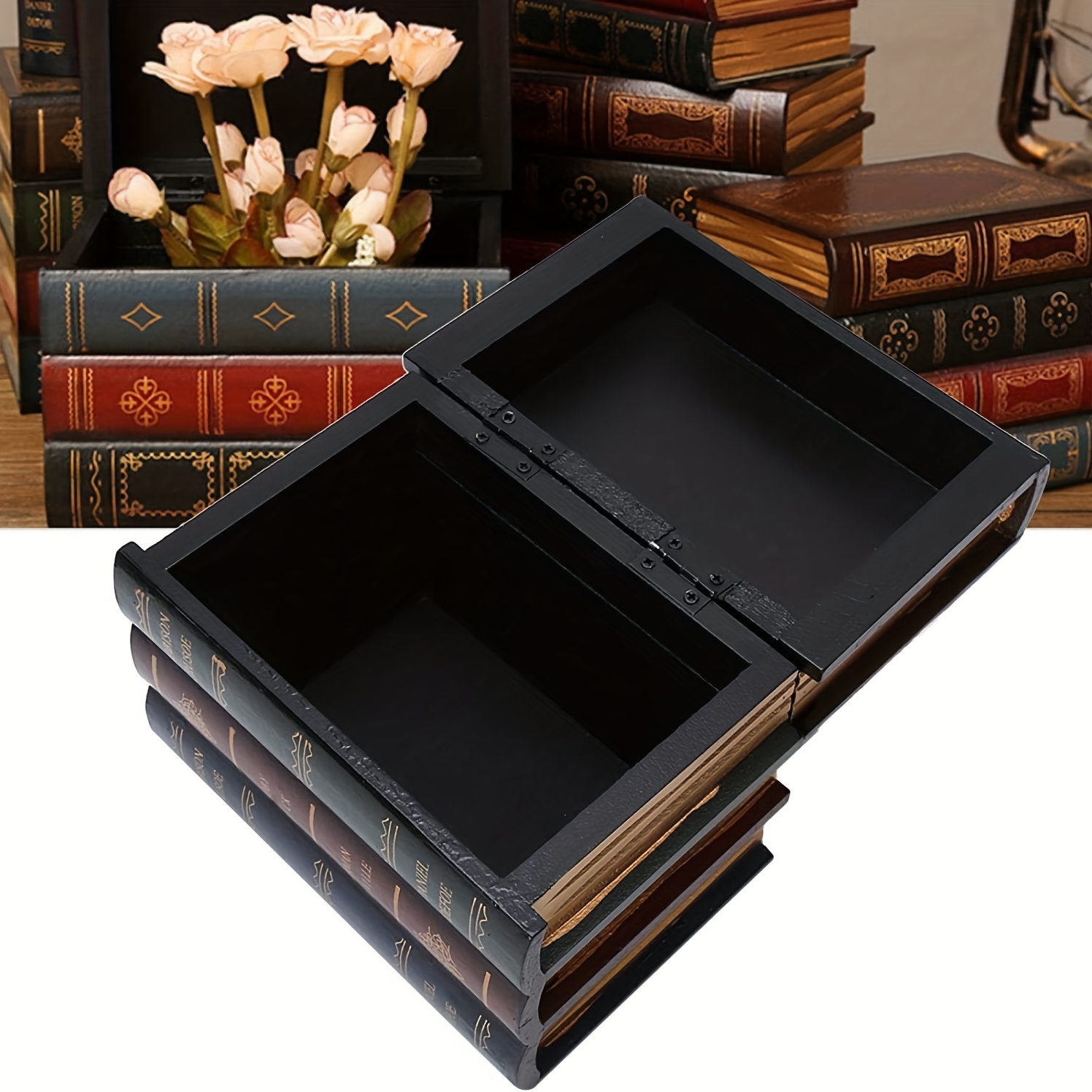 Vintage Book Styling Storage Box Wooden Painted Organizer - Temu