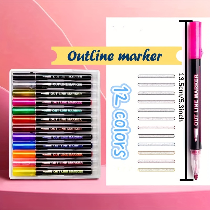 12/24 Colors Double Line Outline Art Pen Marker Pen Diy Graffiti