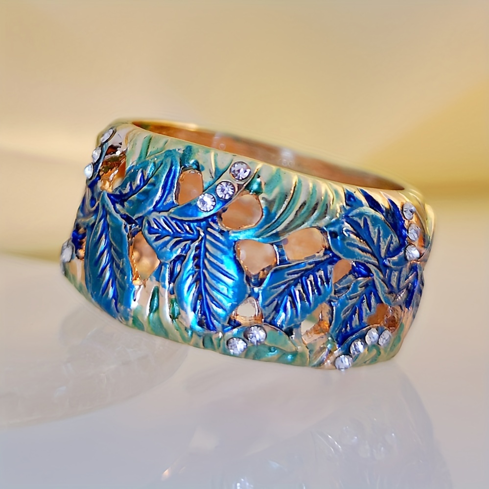 Vintage Men's Painted Flower Leaf Enamel Ring
