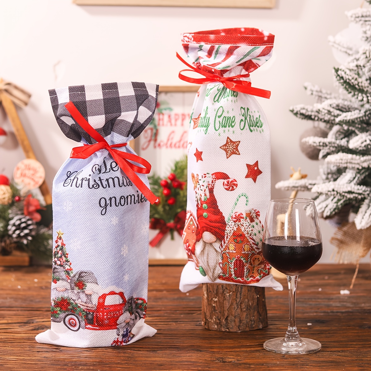 Christmas Themed Wine Glass - Cute Festive Patterns - Santa Claus