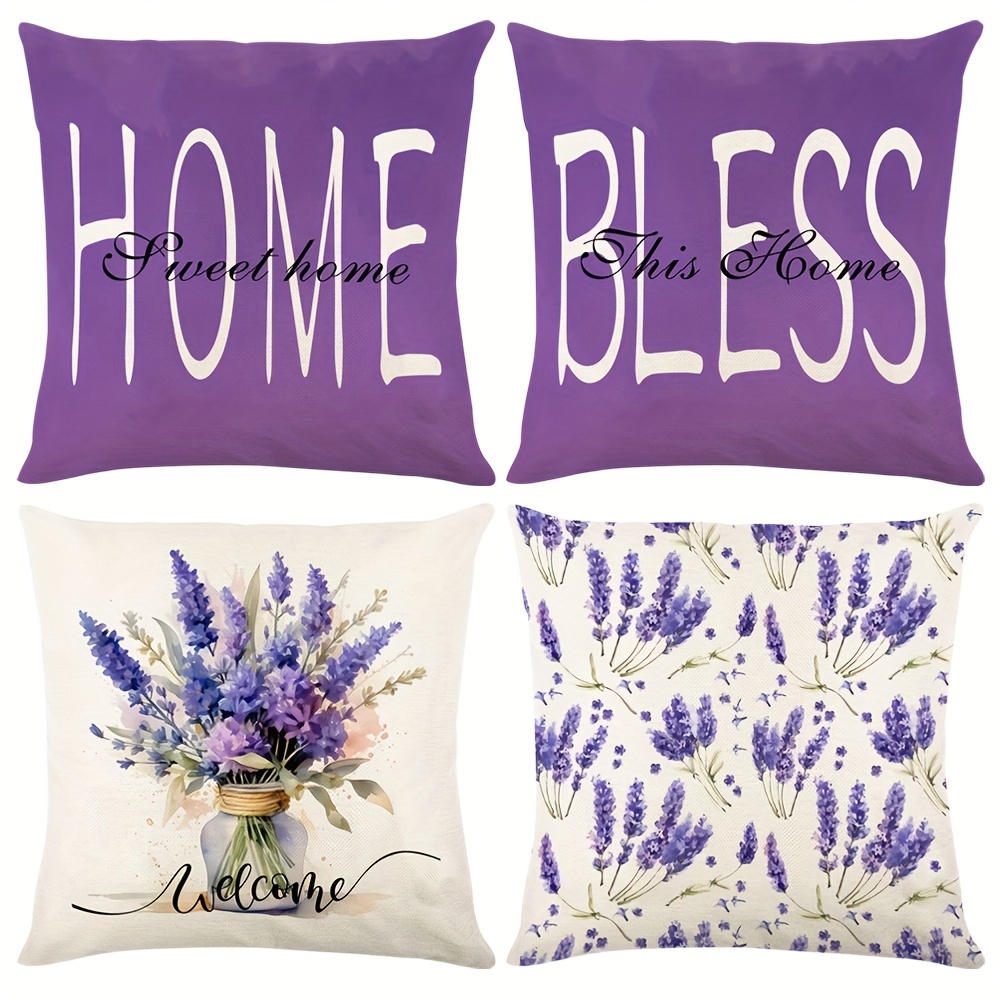 

1pc/4pcs, Linen Lavender Purple Throw Pillow Case, Living Room Sofa Bedside Pillow Cover, (18x18inch) Spring/summer Decor Home Set (pillow Core Not Included)