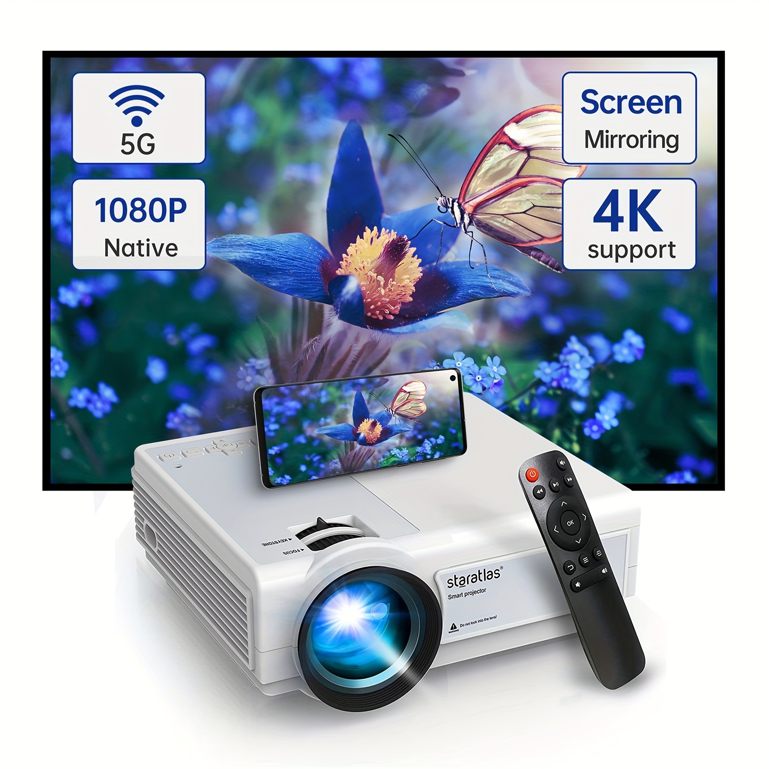 Projecteur, Mini Projecteur 5G WiFi, Videoprojecteur Full HD 1080P