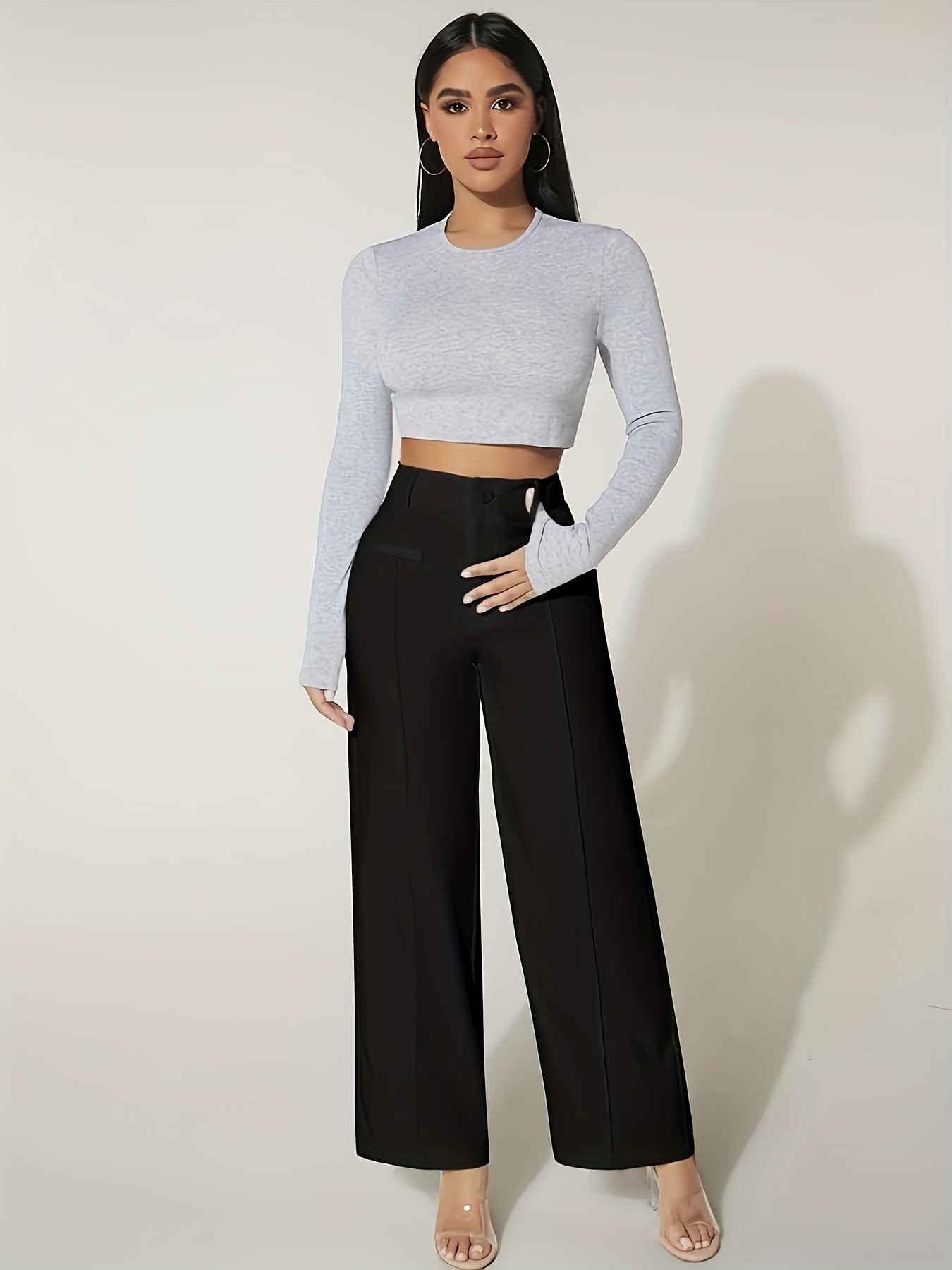 HDE Super High Waisted Wide Leg Pants Tailored Office Work Trousers with  Pockets, Black Polka Dot, Small : : Clothing, Shoes & Accessories