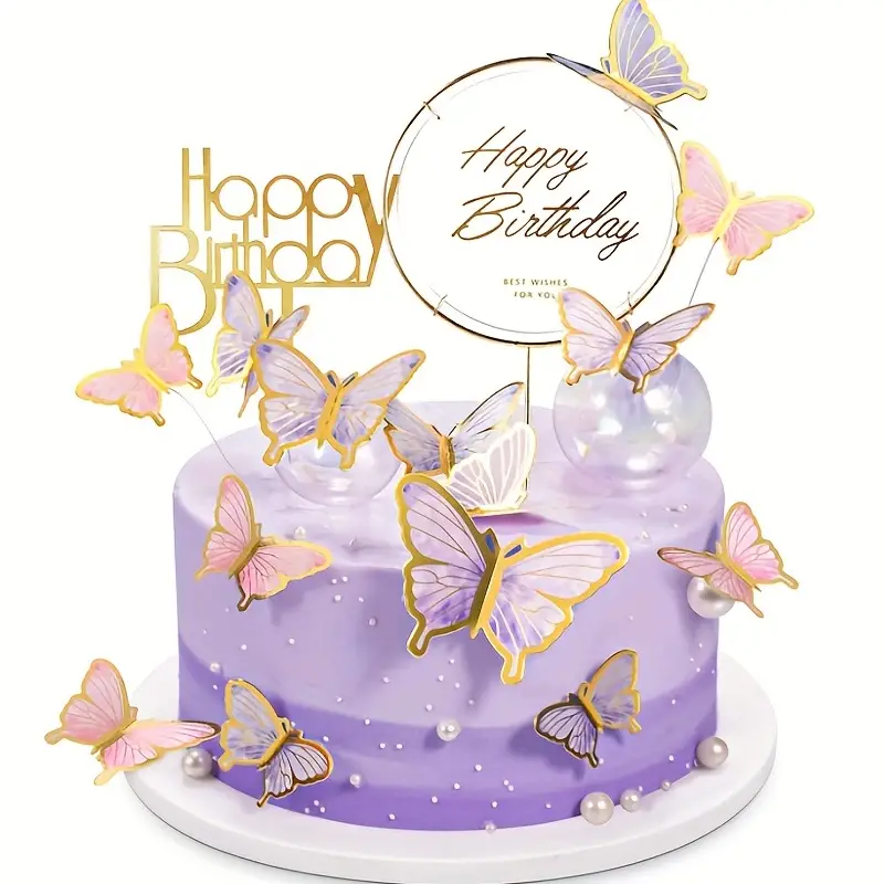 Topo de Bolo de Borboleta, Decoração de Parede Cupcake Topper de Bolo para  Festa de Aniversário para Casamento (Roxo)