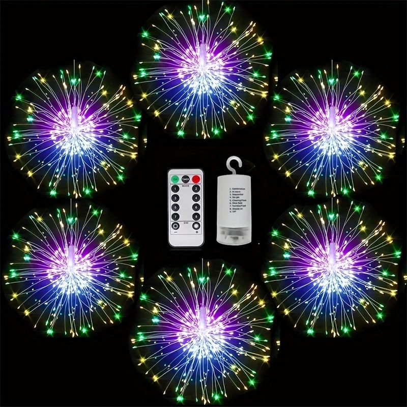 Firework Fairy Lights, 120 LED 8 Modes Dimmable Timer with Remote  Control,Battery Operated Hanging Starburst String Lights, IP65 Waterproof  Starry