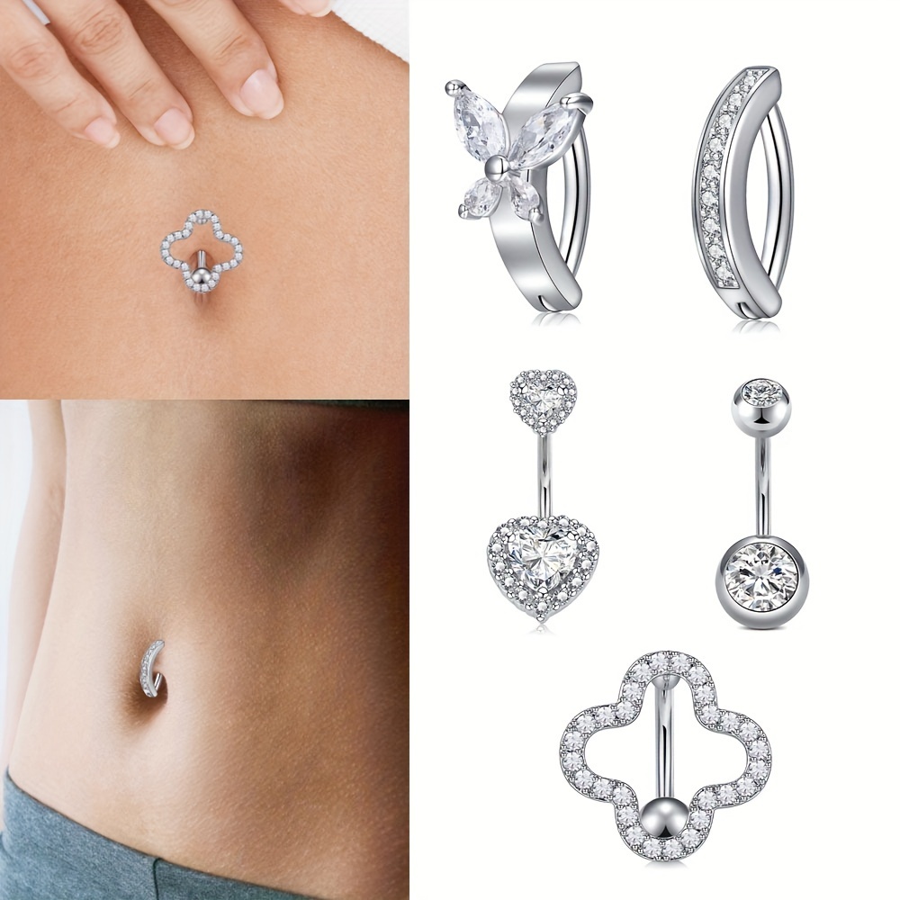 Navel Clicker Heart Butterfly Shape Belly Button Ring Body Belly Piercing  Ring #