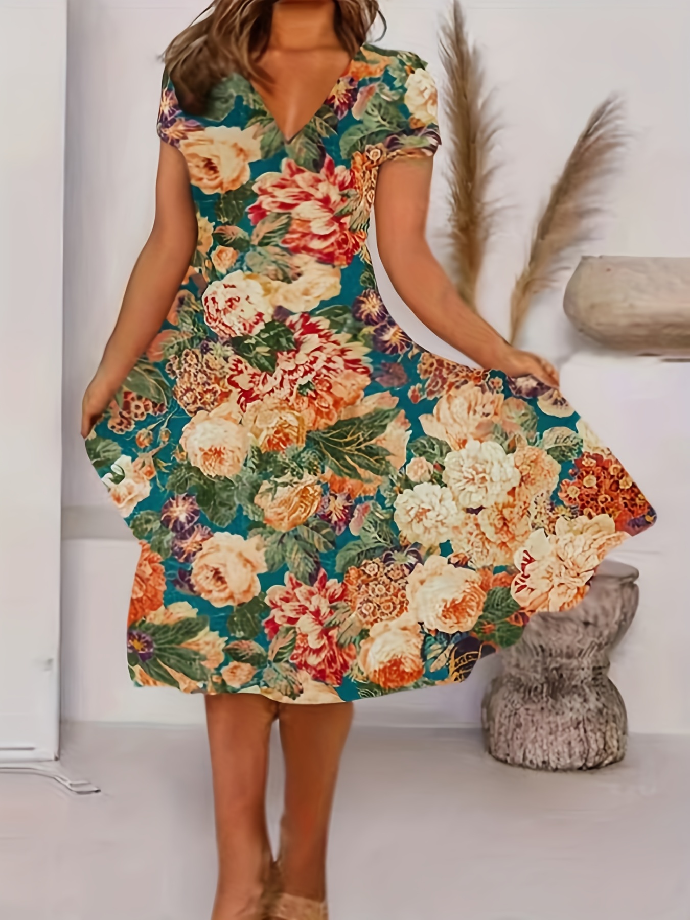 Plus Size Casual Dress Women's Plus Floral Print Short - Temu