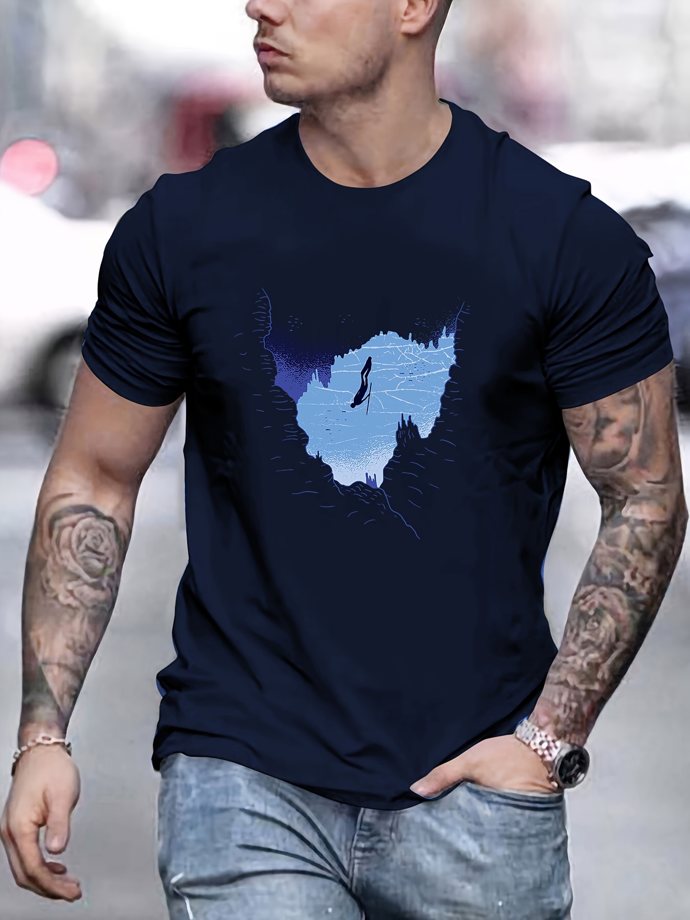 Reflection On Ice Print T Shirt, Tees For Men, Casual Short Sleeve T-shirt  For Summer - Temu