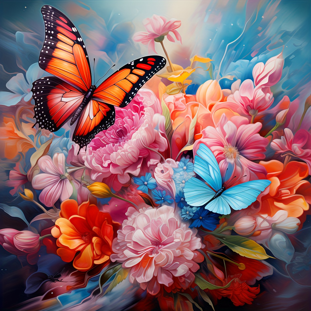 

1pc Large Size 40x40cm/15.7x15.7in Without Frame Diy 5d Diamond Painting, Flowers And Butterfly, Full Rhinestone Painting, Diamond Art Embroidery Kits, Handmade Home Room Office Wall Decor