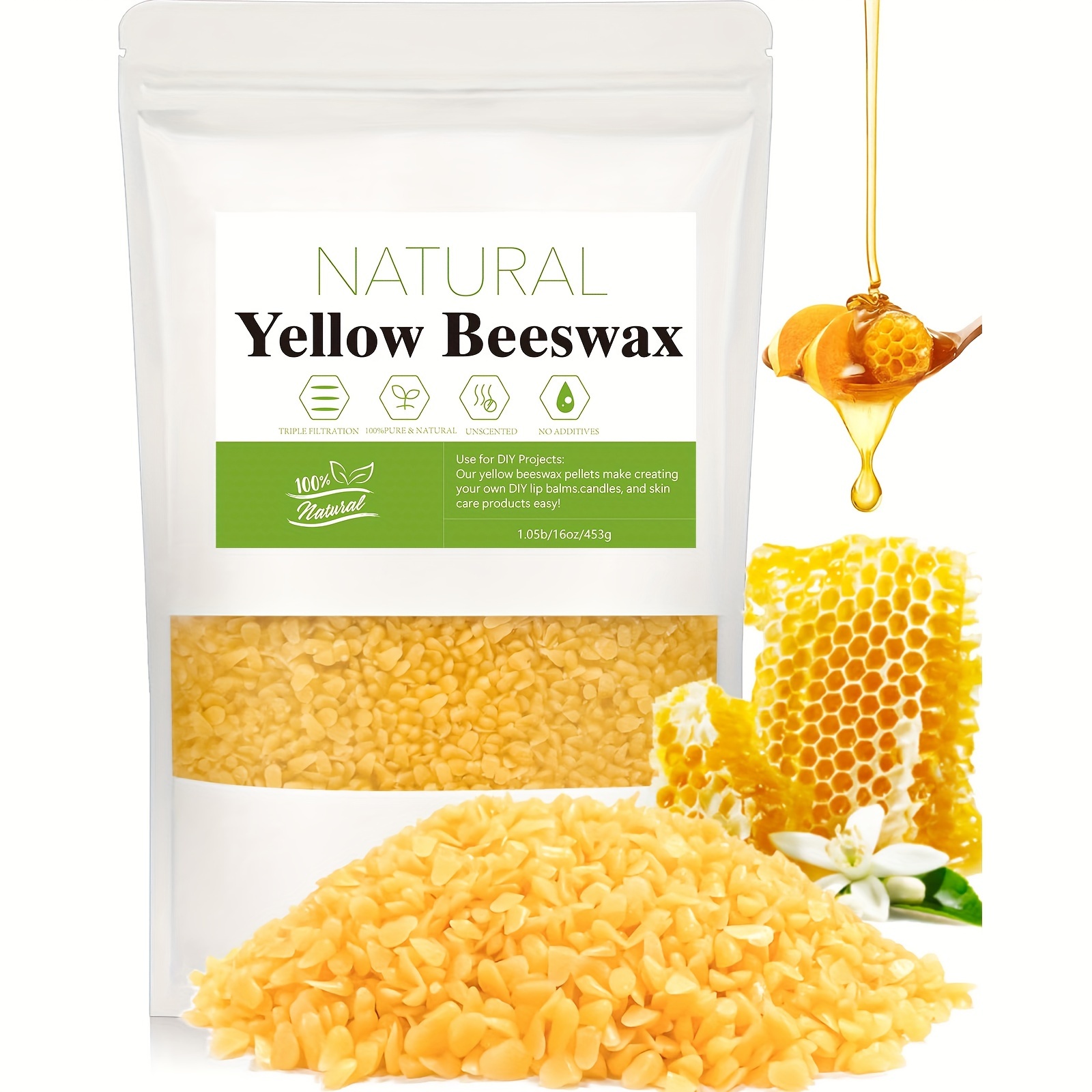 Beeswax Pellets, Yellow 7 oz Food Grade Natural Organic Bees Wax, Triple  Filtered Bees Wax Pastilles for DIY Lip Balm Recipes Lotions Candles Skin