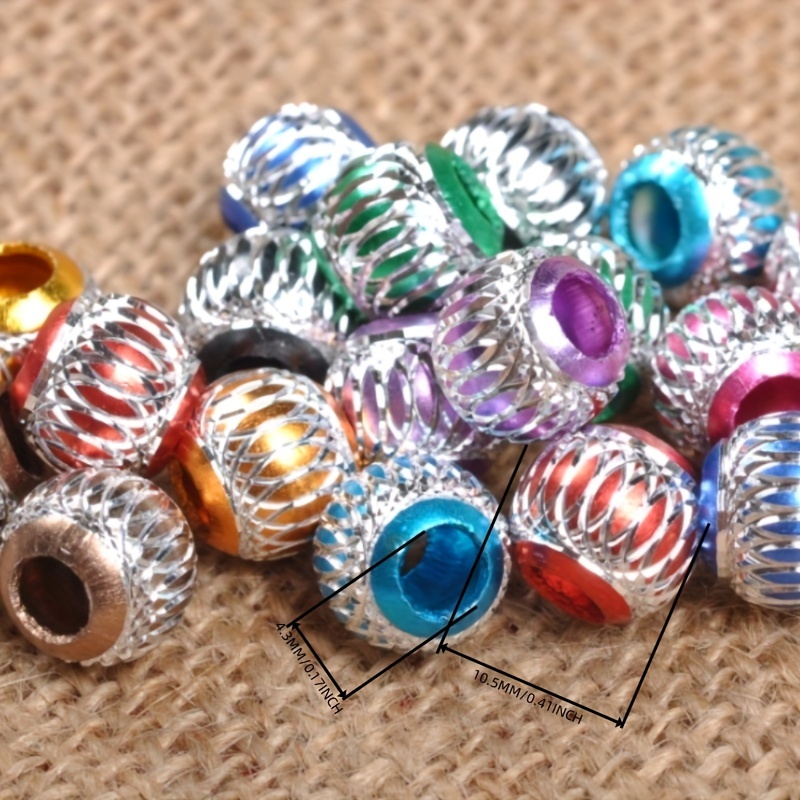 50Pcs Assorted Color Aluminum Beads with Carved Pattern Large Hole Jewelry  Findings for Bracelets Making Beading Supplies (6/8/10/12mm) 10MM
