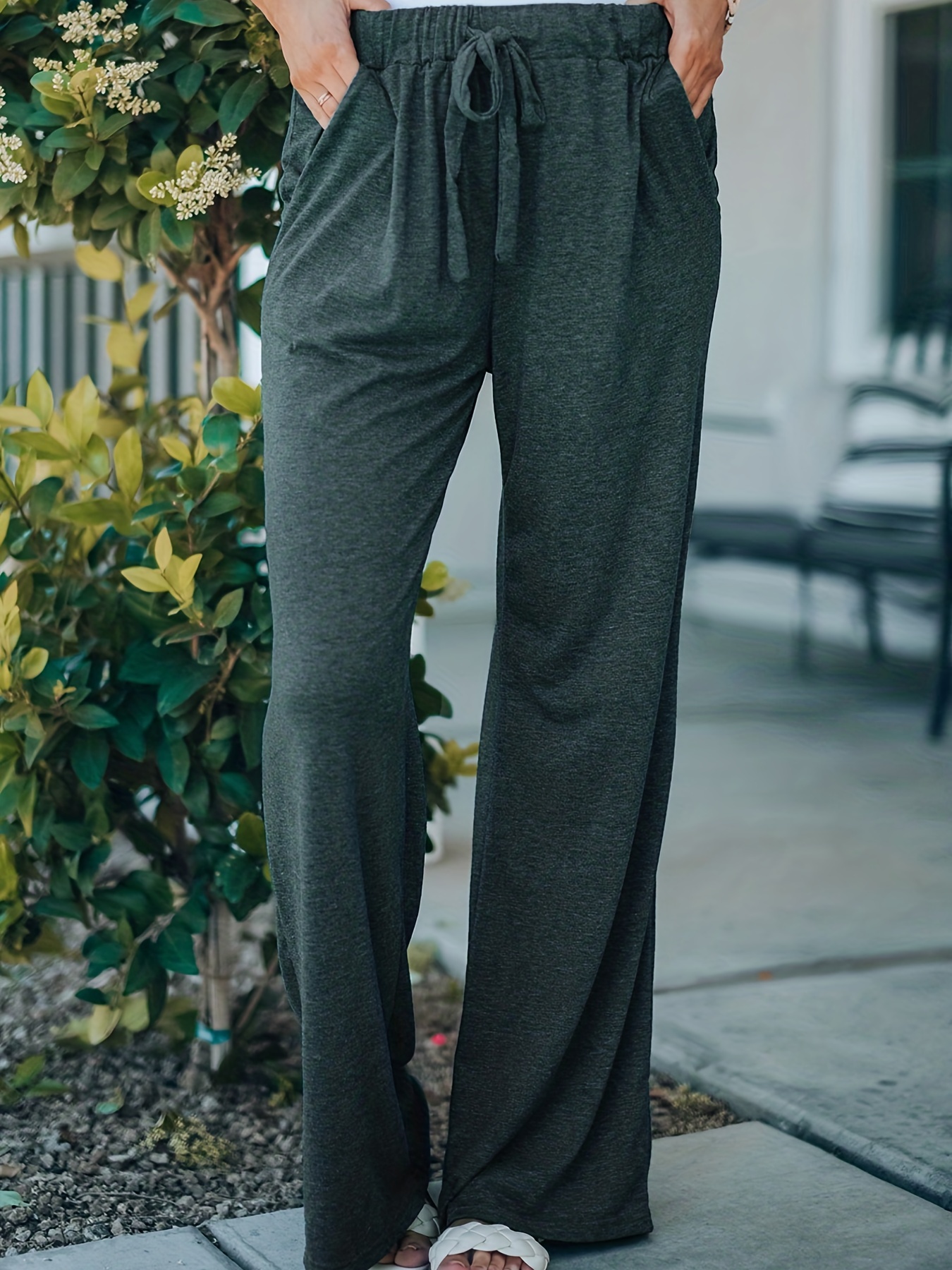 Pantalones Mujer Talle Alto Cordón Pierna Ancha - Temu Mexico