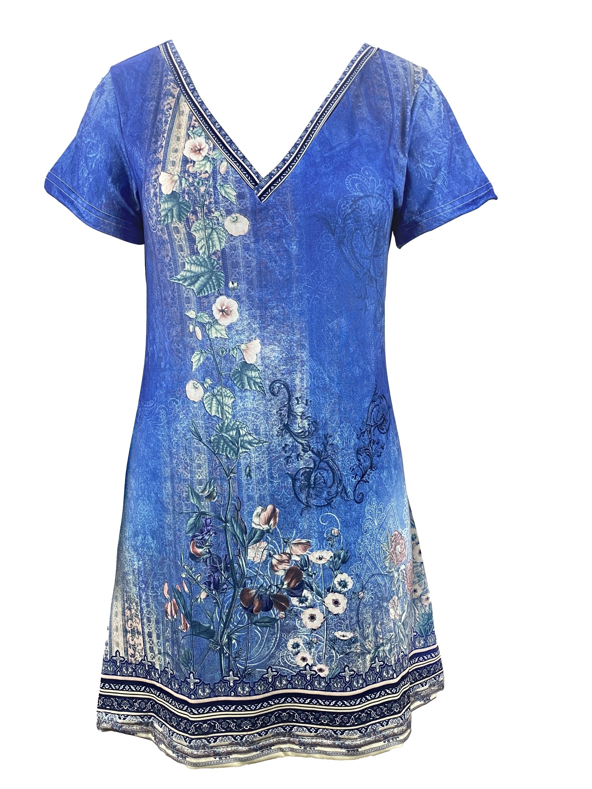 Floral Print V Neck Dress Vintage Short Sleeve Dress Spring Temu