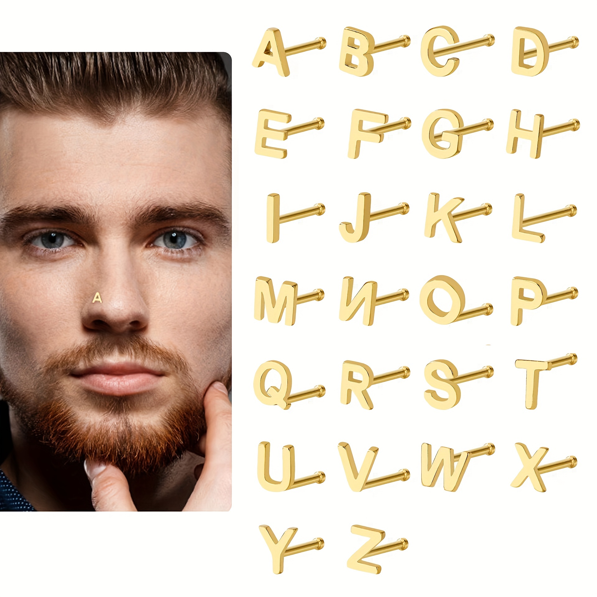 26 Letters Stainless Steel Piercing Earrings Gold Plated Alphabet