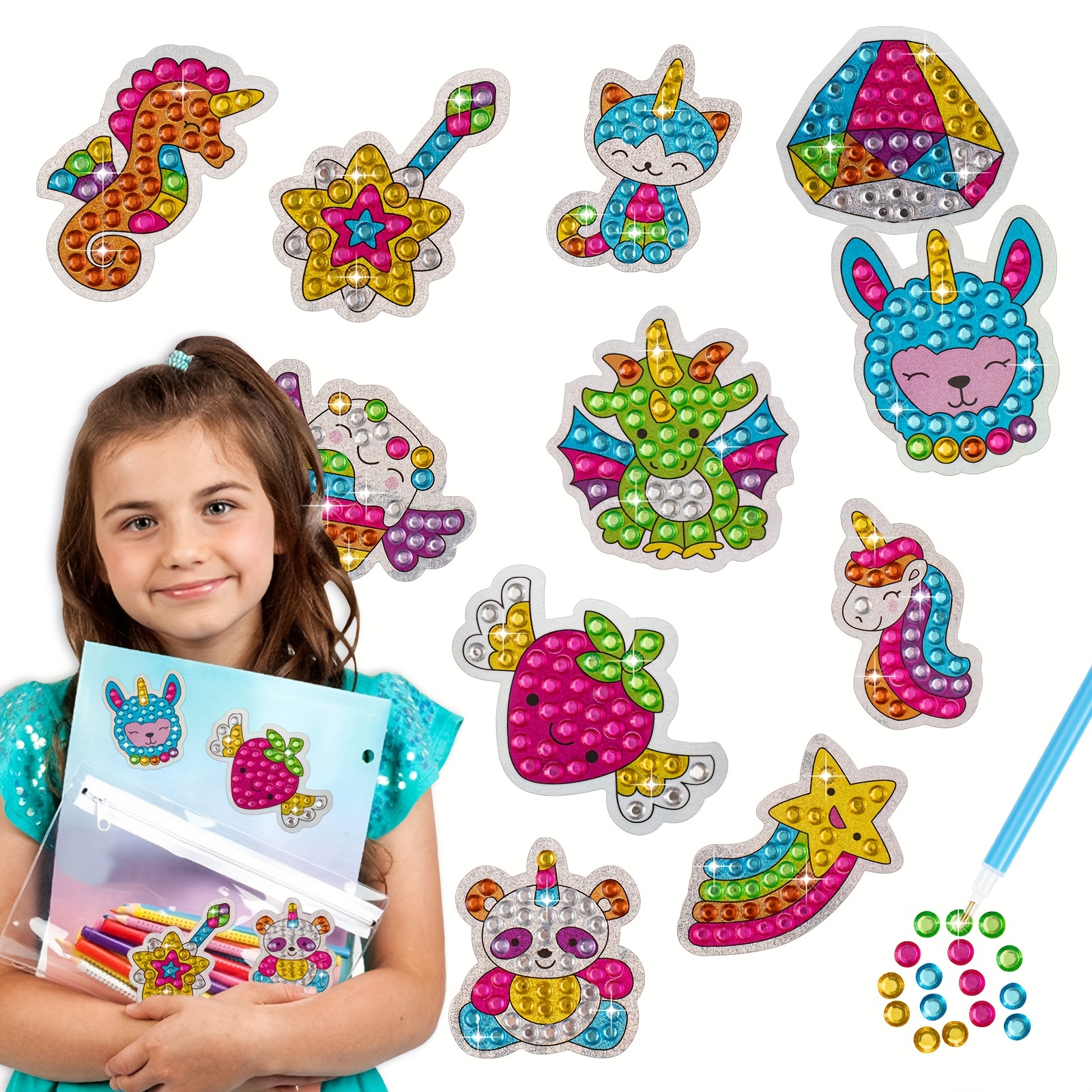 Happy Easter Theme Children Diamond Painting Sticker, 15pcs 5D DIY Diamond  Art Mosaic Sticker Craft With Gem Tool,Gift For Kids Boy Girl