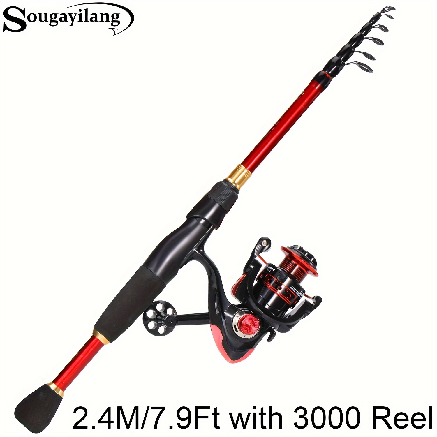 Sougayilang 5 Section Red/Yellow Fishing Set 170cm Fishing Rod and  YW/OE1000-3000 Spinning Reel Portable Travel Fishing Combo