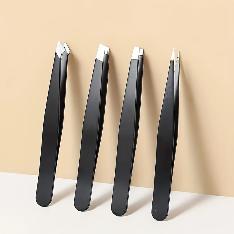 

4pcs Premium Tweezers Set - Stainless Steel & Iron, Fragrance-free, Skin - Ideal For Eyebrow Shaping & Ingrown Hair Removal,