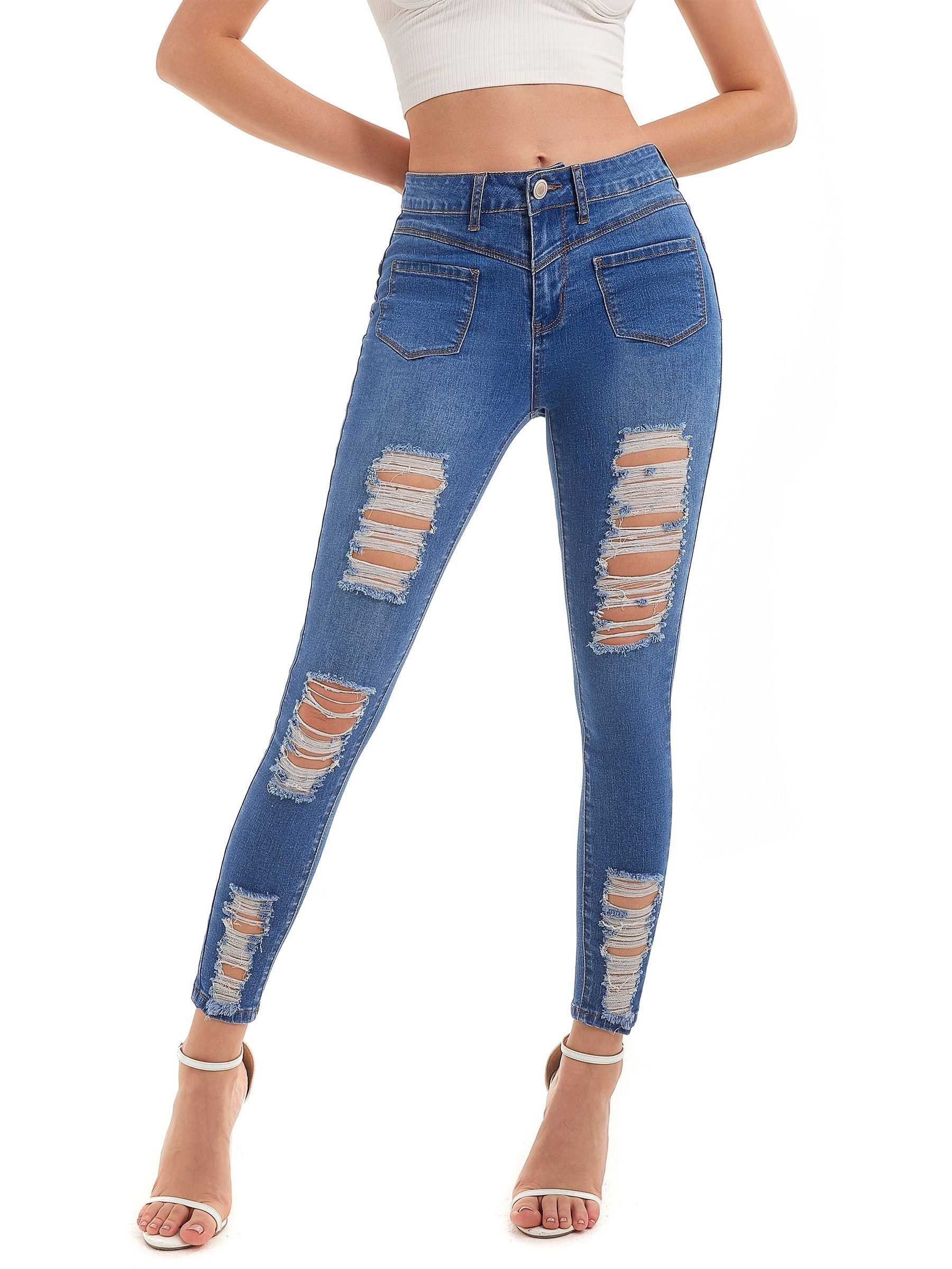 Women's Casual Jeans Plus Size Ripped Distressed Medium - Temu