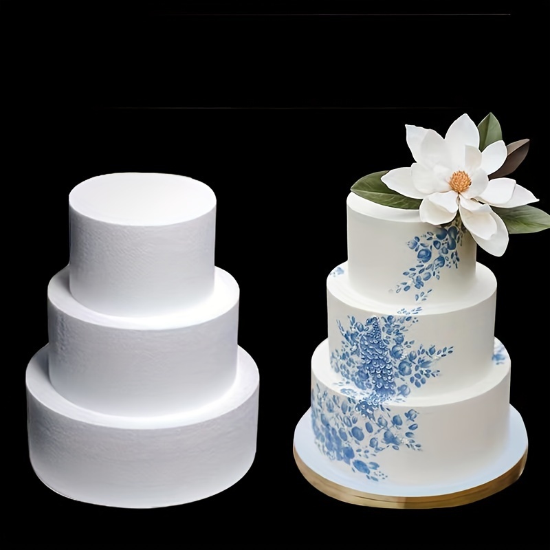 4 Tiers Foam Round Shape Mini Cake Dummy Set Foam for Crafts, White, 5 to 8  inch