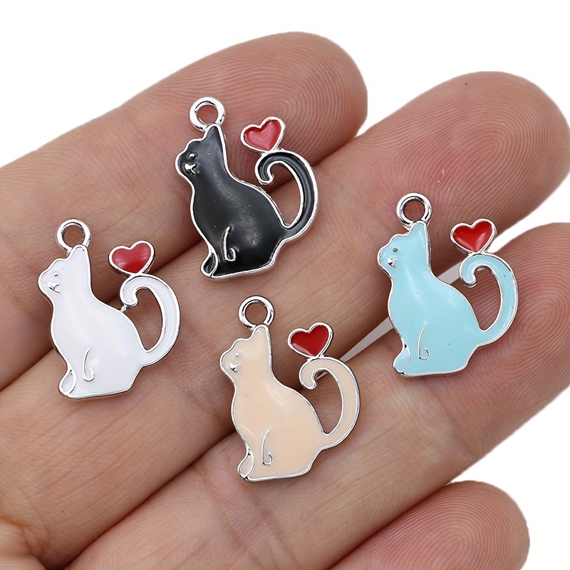 DIY Accessories 6pcs Silver Plated Enamel Colorful Cat Charm for Jewelry Making Bracelet Necklace Craft,Temu