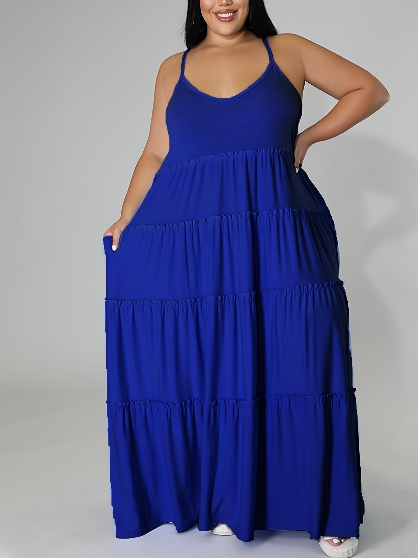 Plus Size Solid Layered Loose Fit Cami Maxi Dress Women's - Temu