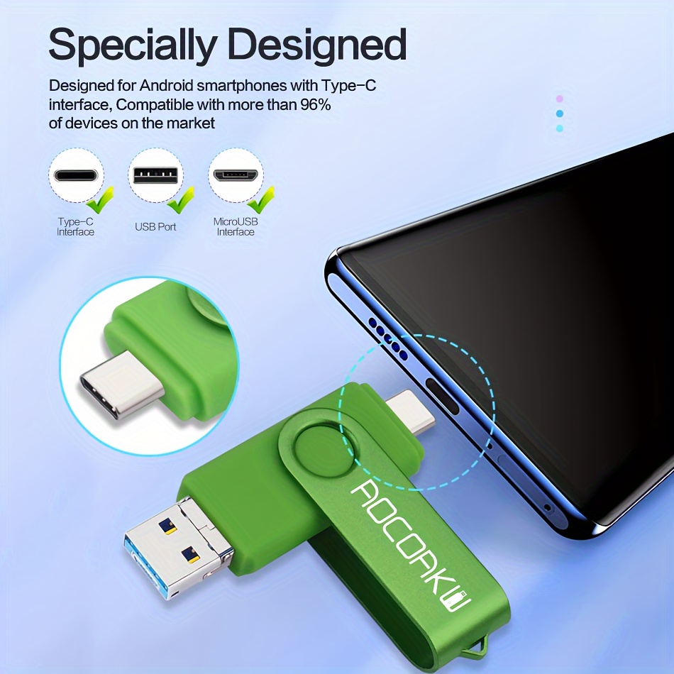 2 in 1 Flash Drive with USB Type C Port Type-C Memory Stick USB-C Stick  Multifunction External Data Storage Thumb Drive 