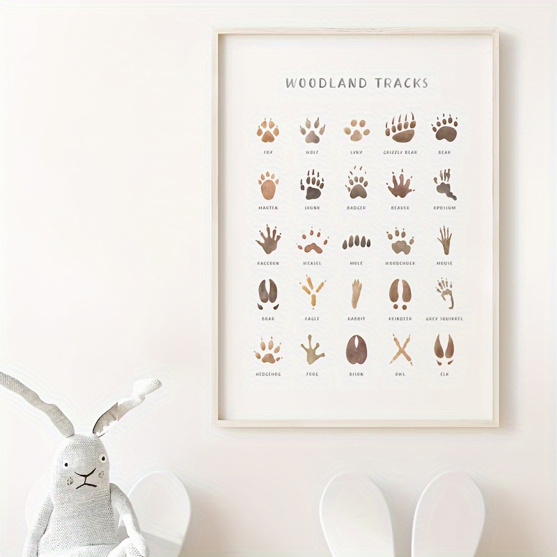 1pc Woodland Animal Footprint Illustration For Bedroom Wall Decoration, Perfect As A New Year Gift. Artwork On Canvas, Unframed