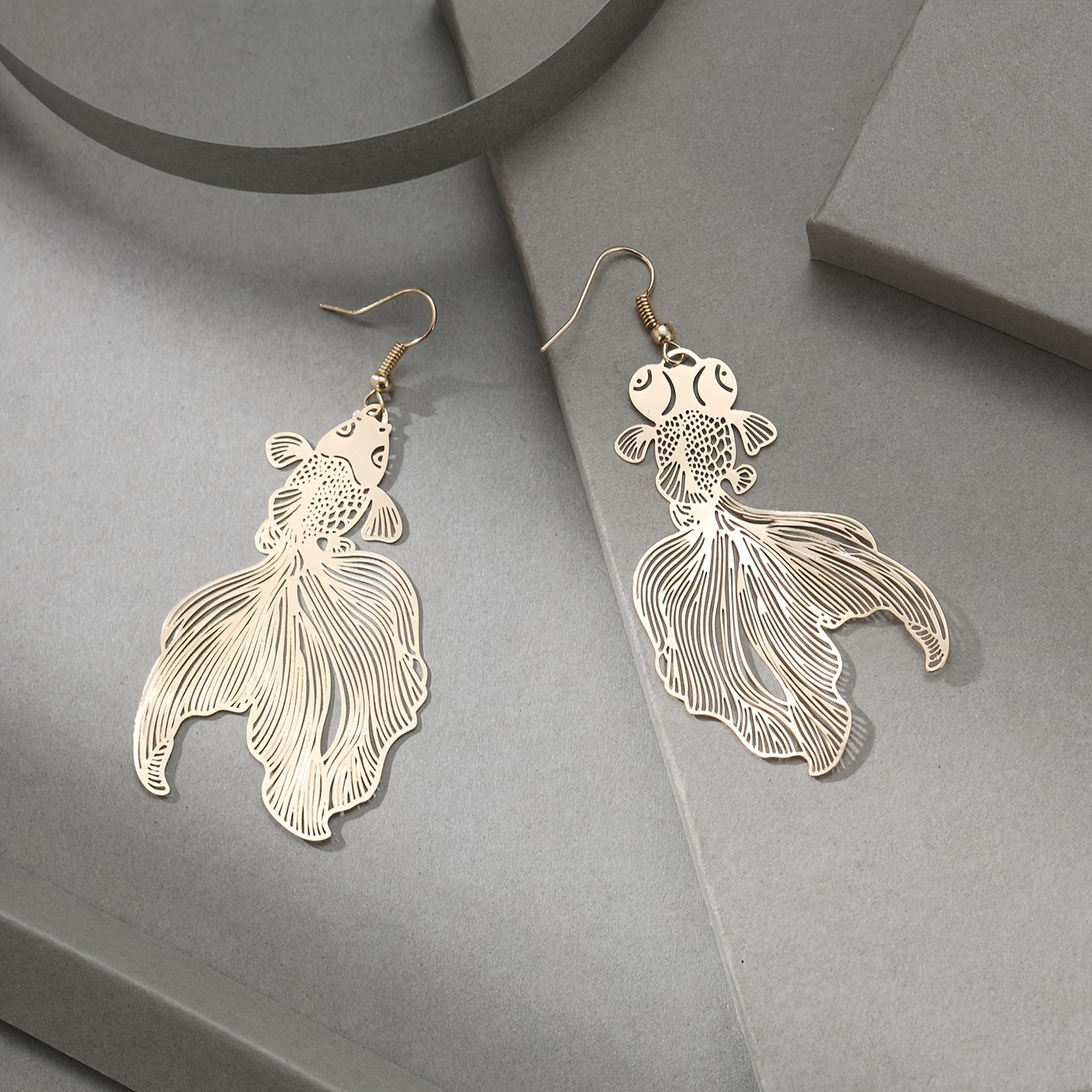 Dangle Earrings with Auspicious Fish Design, Gift for Her