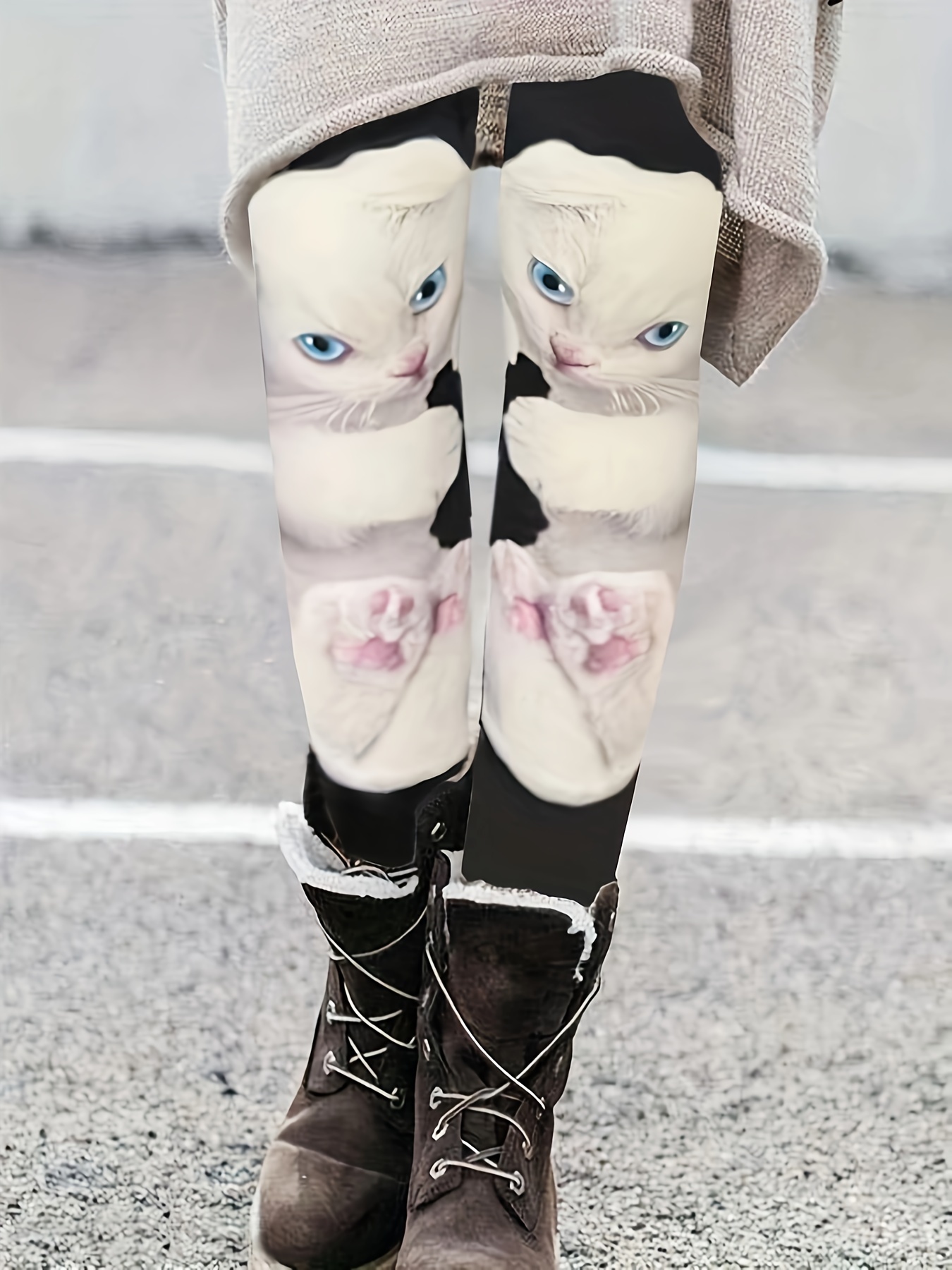 Sailor Moon Artemis White Kitty Cat Print Stretch Leggings for