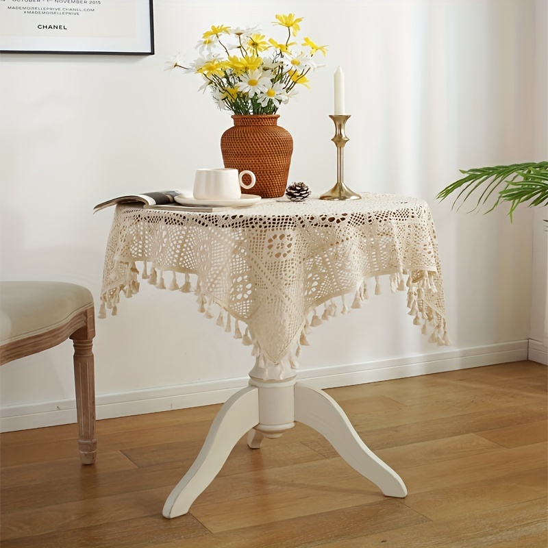 Cotton Tablecloth, Cotton Imitation Crochet Lace Fully Hollowed Out Table  Cover, At Both Ends With Small Spike Lace Pastoral Leisure Series, Suitable  For Family Gatherings Festivals, Room Decor - Temu