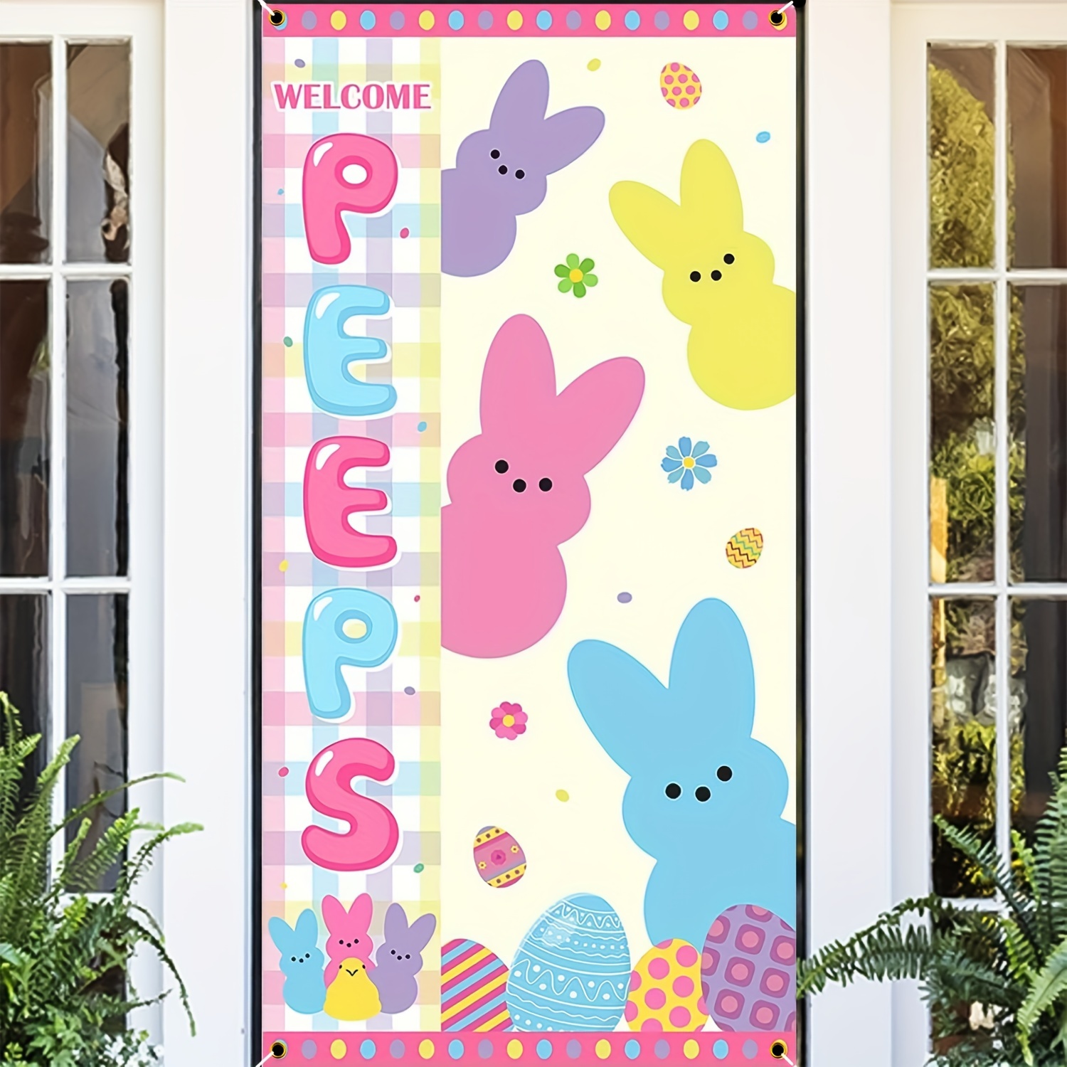 2D Door Banner 1pc Polyester * Easter Bunny Welcome Door Banner, Festive  Outdoor Porch Sign Decoration, No Electricity Needed, for Spring ..., image size:1500x1500