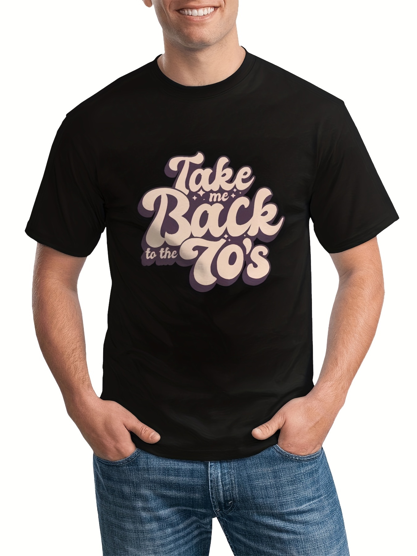 take Back 70's Pattern Print Men's Comfy Cotton T shirt - Temu
