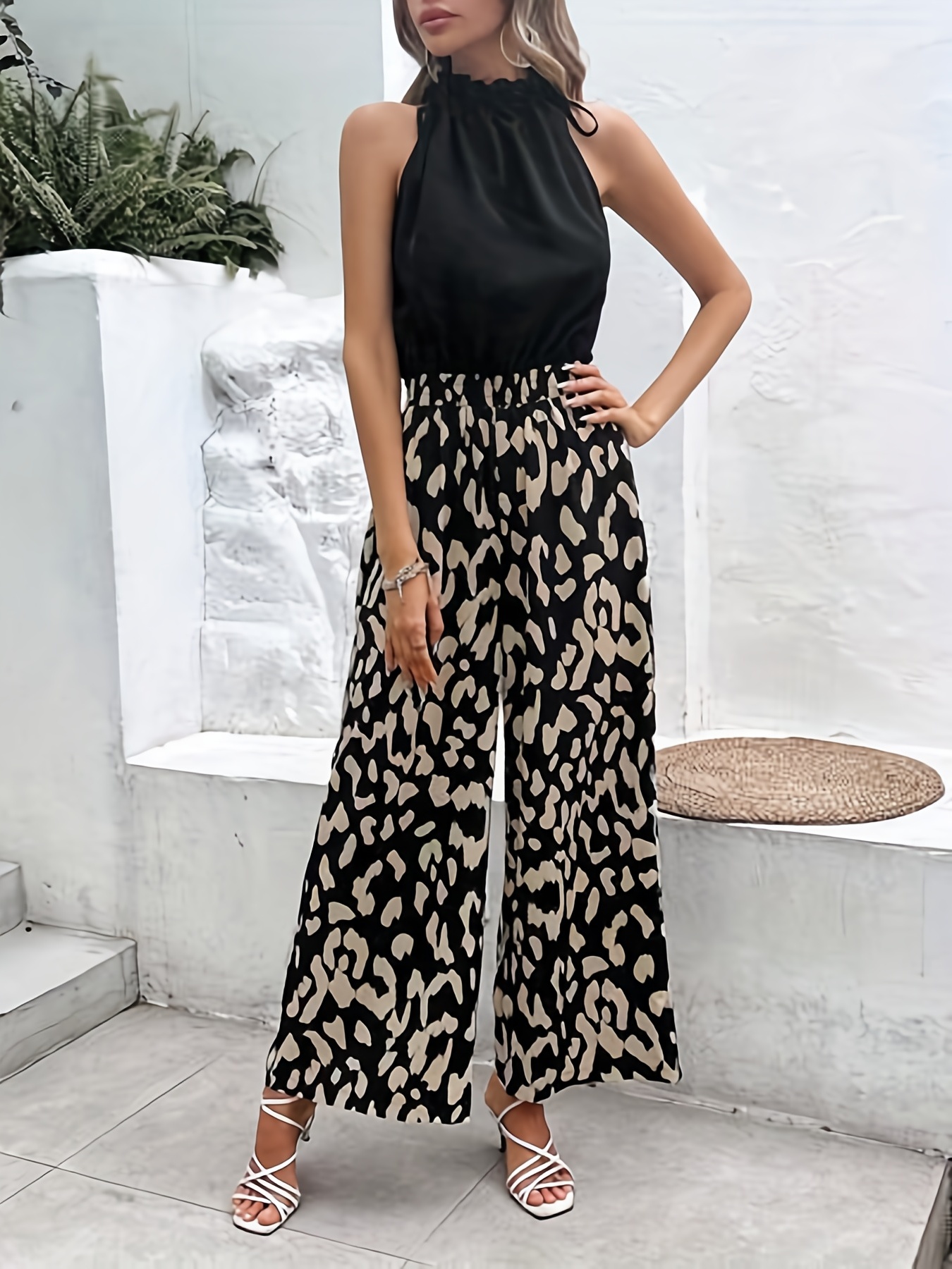 Floral Print Waist Wide Leg Pants Casual Beach Loose - Temu