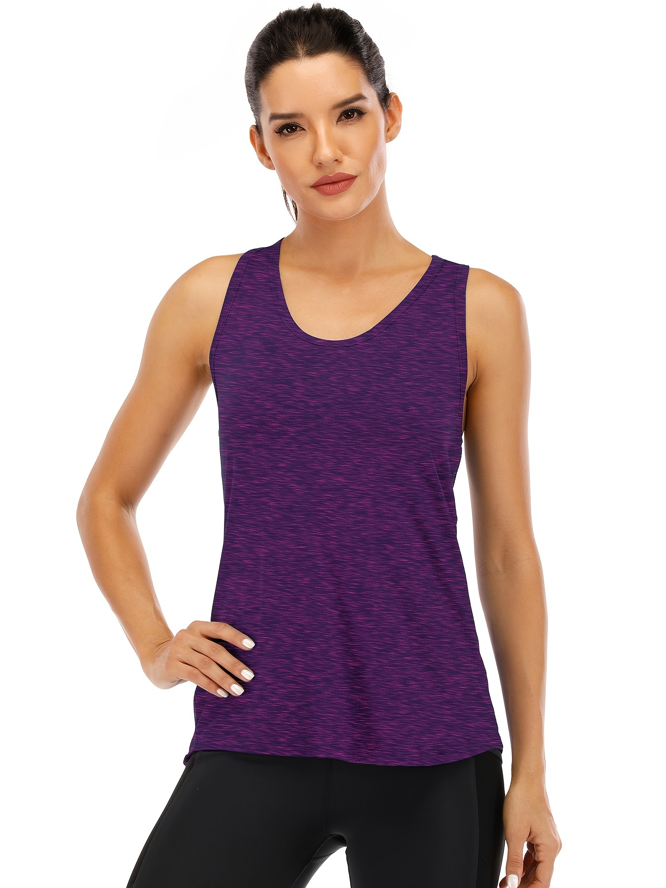 Move With You Womens Summer Tops Workout Tank Tops Loose Fit Mesh Open Back  Yoga Sports Purple